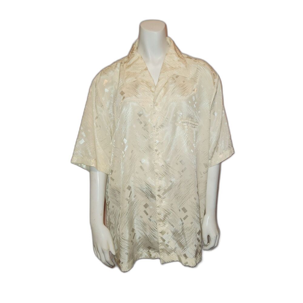 Alan Stuart White Satin Short Sleeve Button Front Blouse or Pajama Top Size XL - Picture 6 of 6